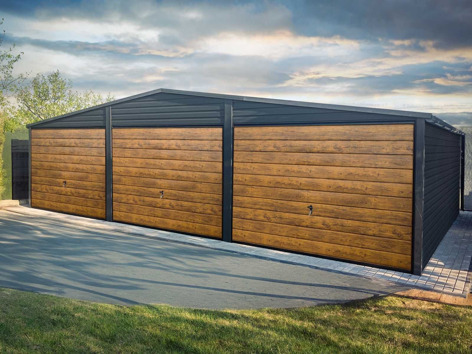 Garaż blaszany 9x5m Matowa Czerń 3 stanowiska dwuspadowy | TRANSTAL