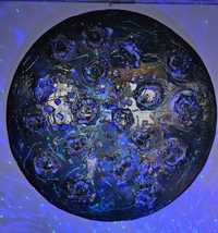 Epoxy arte planeta com crateras, luminoso refletivo a noite