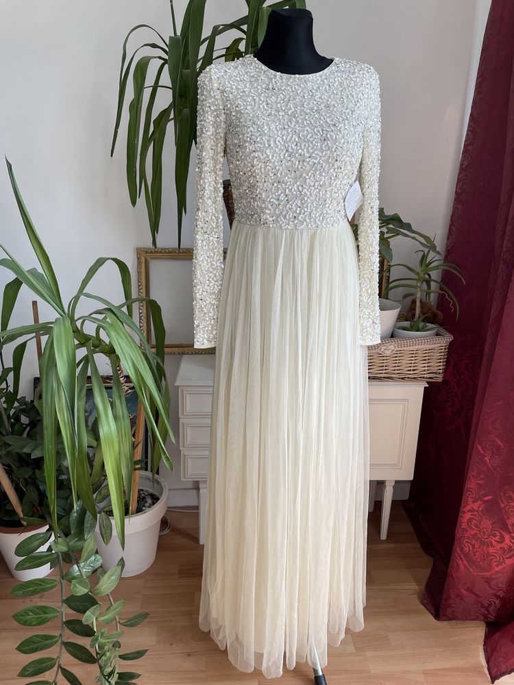 Maya deluxe cekinowa sukienka maxi tiulowa s 36 m 38 L 40