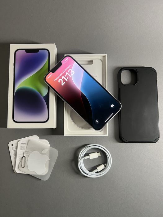 Iphone 14 - 128GB kondycja 100% baterii fioletowy