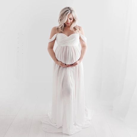 Sukienka do sesji ciążowej biała koronka rozmiary