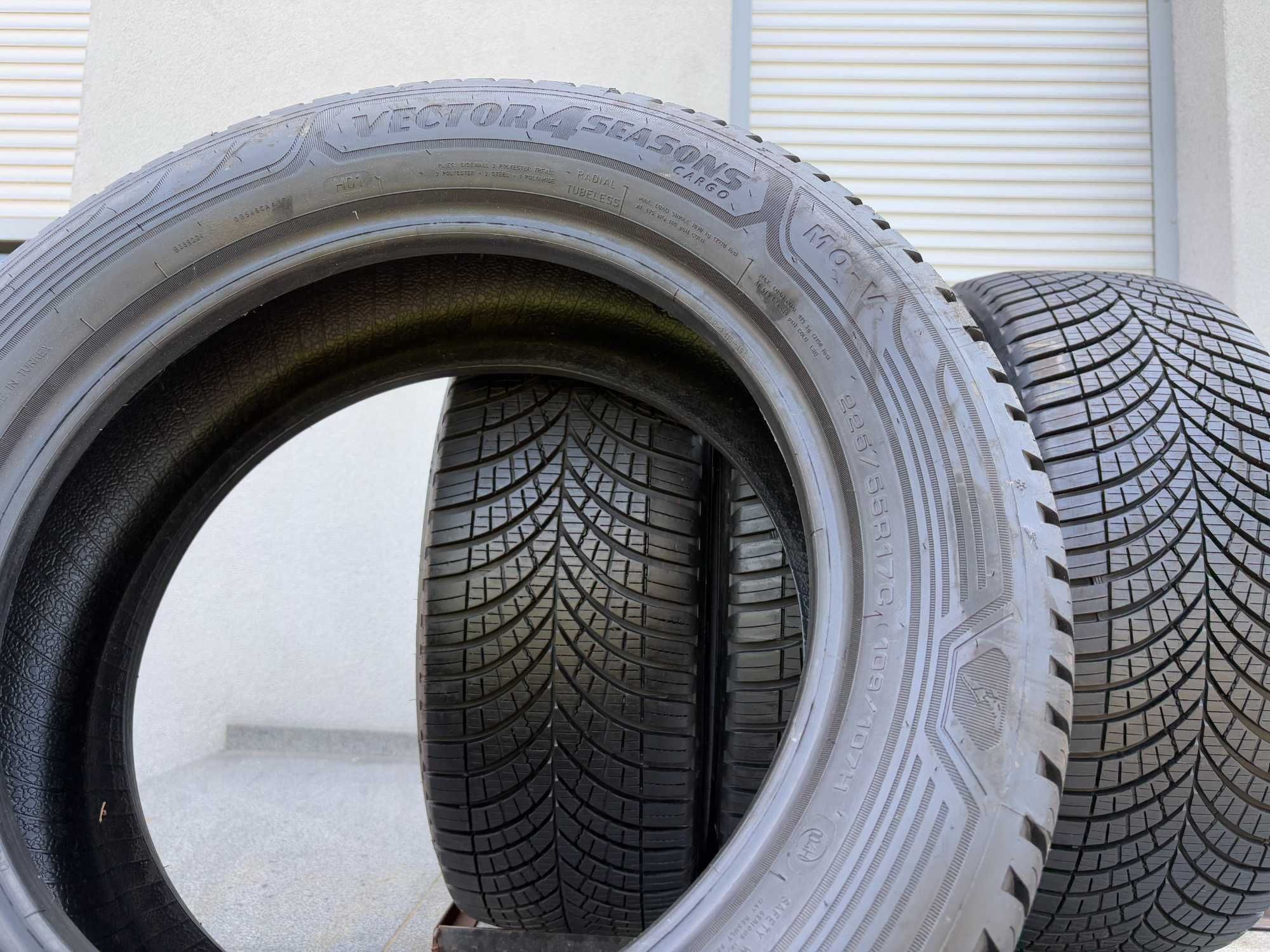4szt całoroczne 225/55R17C GoodYear 8,2mm 2024r fv23% 4S143 Gwar