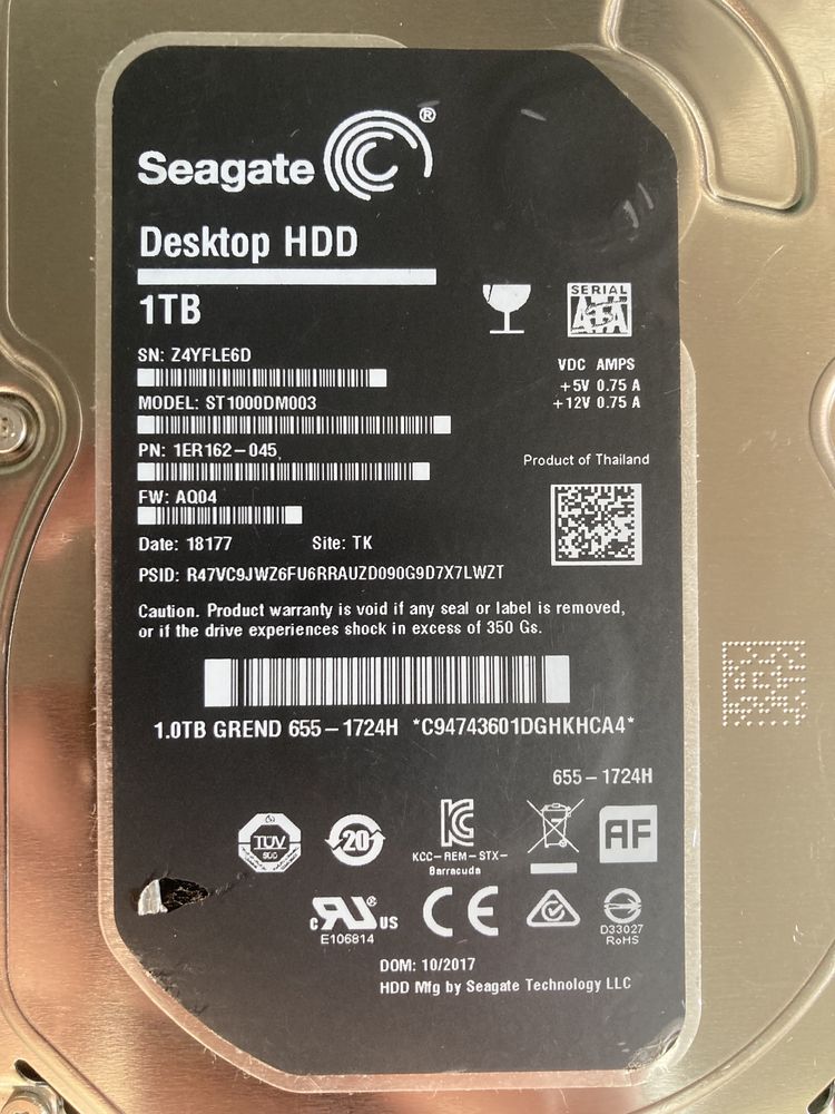 Жесткий диск HDD 3.5" винчестер 1 TB Seagate WD