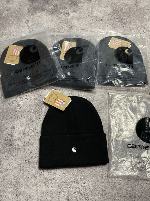 Шапка Carhartt чорна з вишитим лого/ шапка кархарт біні чорна