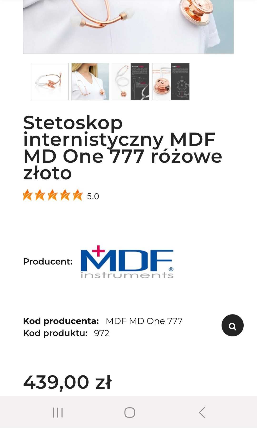 Stetoskop internistyczny MDF MD One 777 różowe złoto