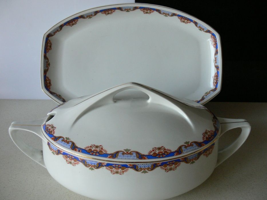 Giesche Czuday 2 szt. patera + waza 1928 malatura porcelana Art Deco