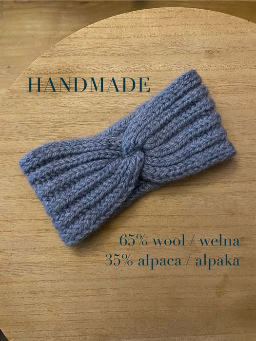 Ciepła wełniana opaska z alpaką handmade