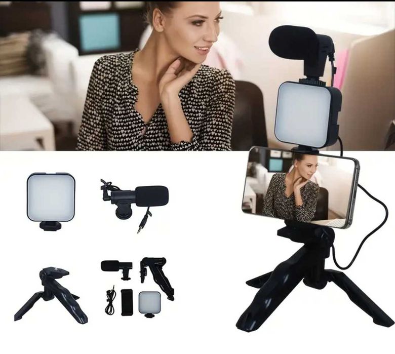 Video - making  Kit  com Microfone/Luz Led/Suporte/Tripé