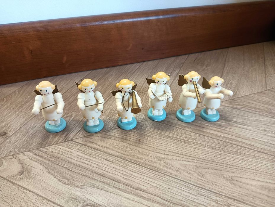 Drewniany aniołek zestaw 6szt aniołki figurki