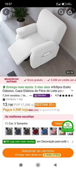 Capa elástica branca para poltrona