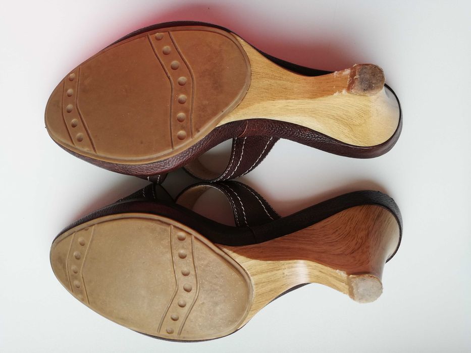 klapki damskie na koturnach na platformie 36,5 sandały 100% skóra brąz