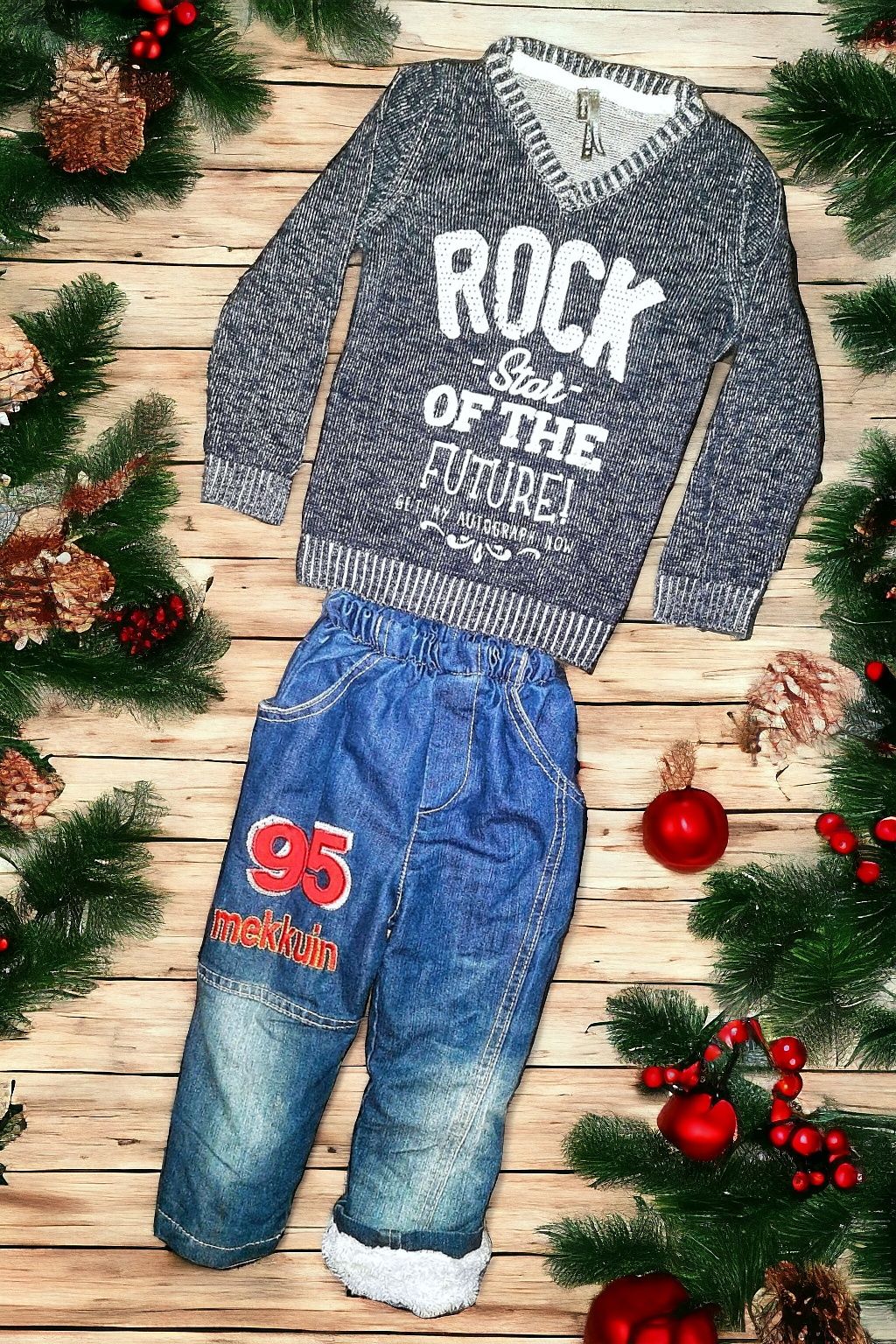 Детские зимние штаны джинсы на меху на 3 года 92-98р + свитер 92-98р