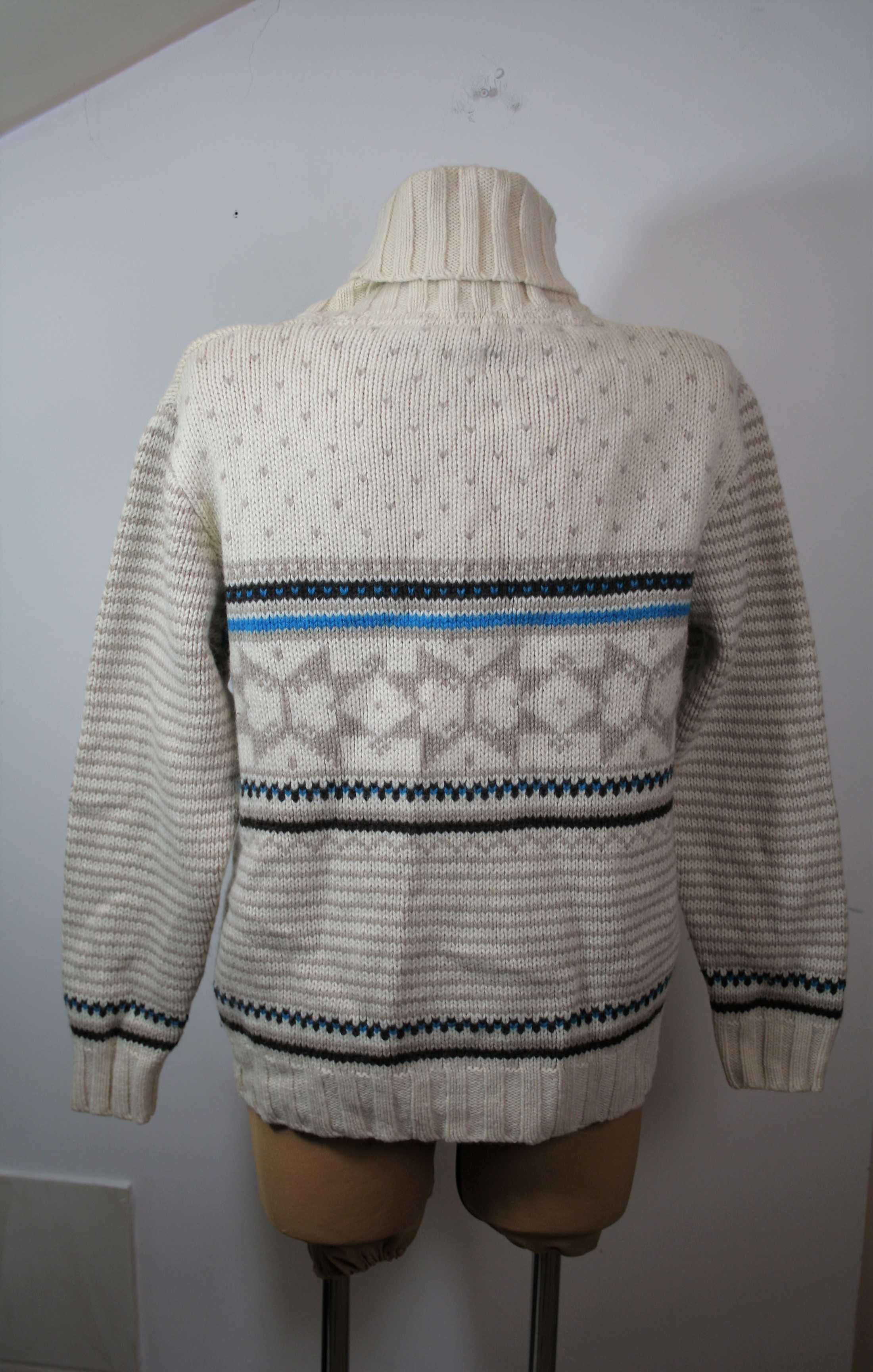 Beżowo-niebieski sweter, *Poco Loco* 100% wełniany sweter, Retro Rz. M