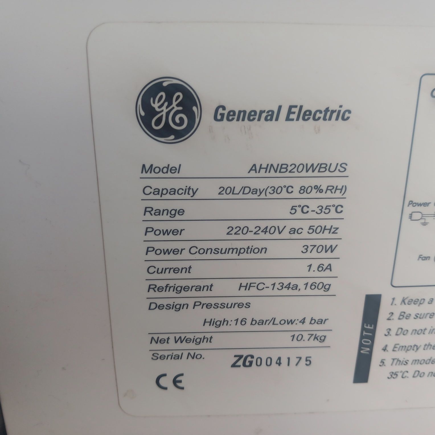Desumidificador General Electric