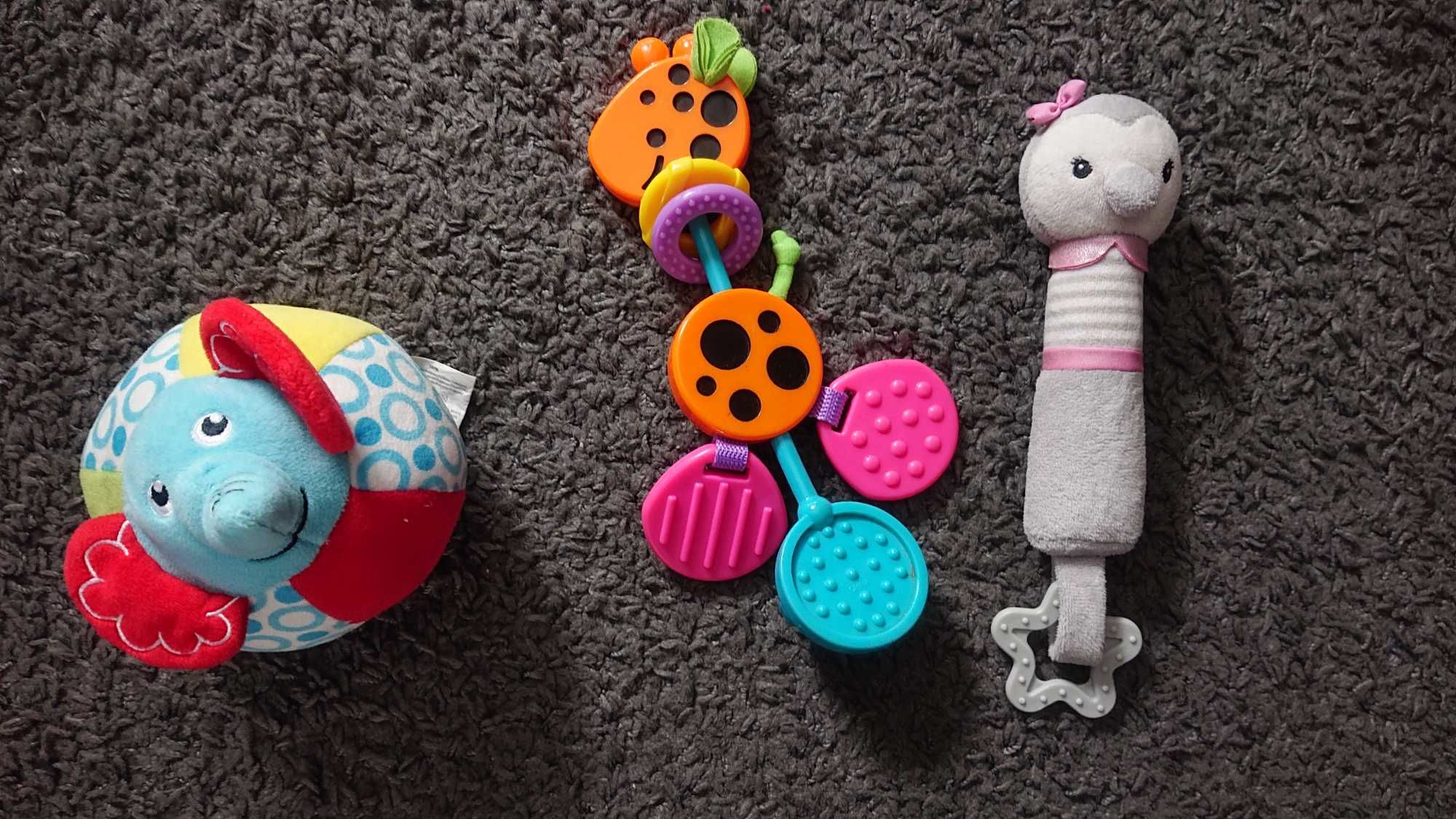 Słonik Fisher Price + grzechotka żyrafa + piszczałka pingwinek