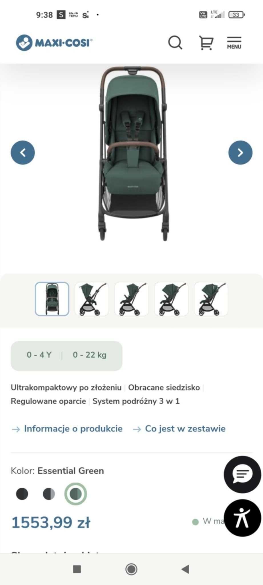 Spacerówka/Wózek Maxi-Cosi Leona - kolor Essential Green