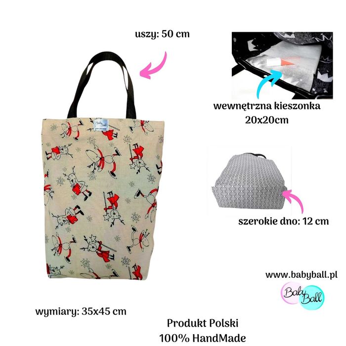 Torba na zakupy bawełniano-lniana shopperka - CZERWONE RENIFERY