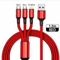 Kabel USB 3w1 do ładowania/1m/czerwony