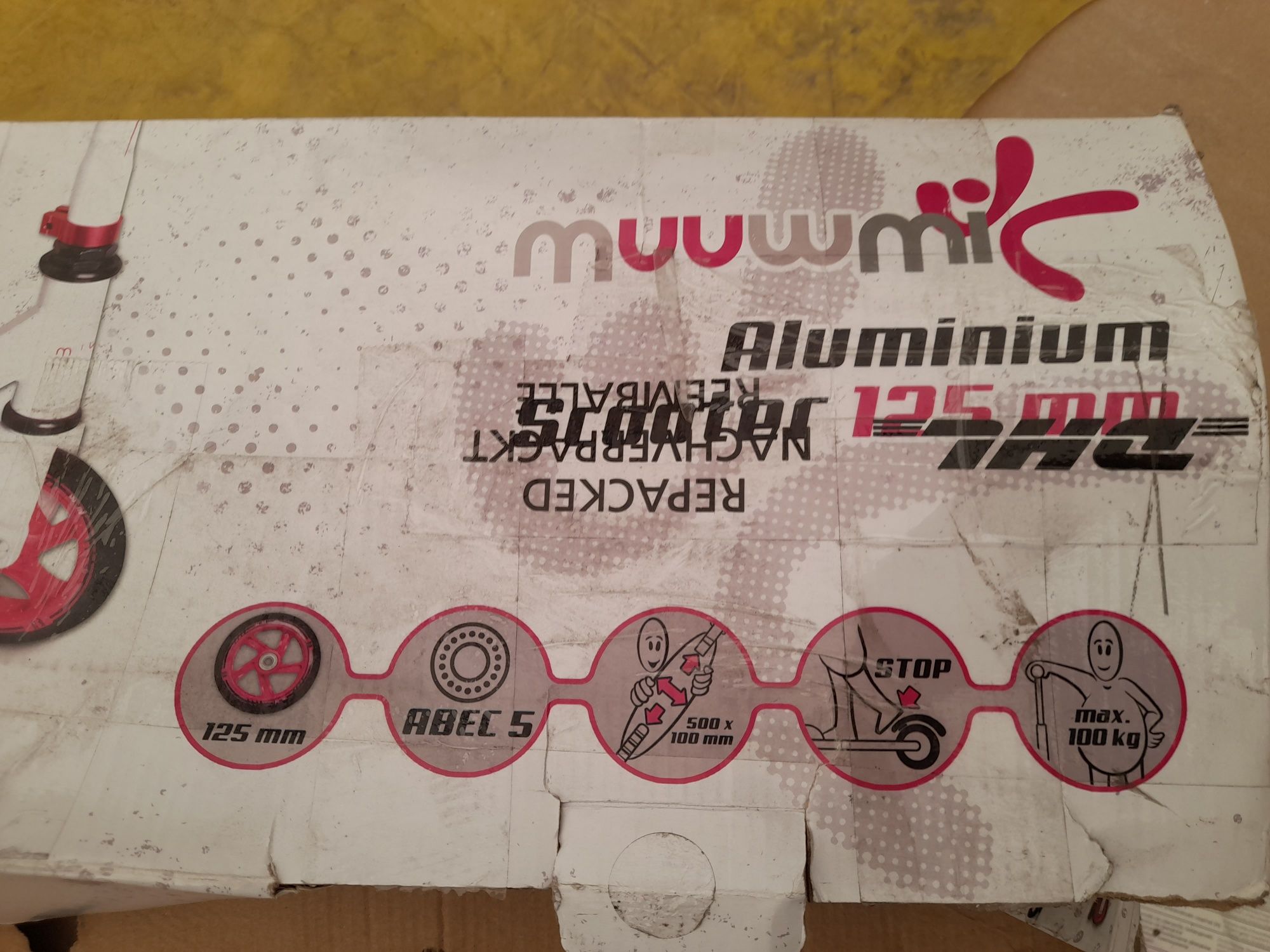 Hulajnoga aluminum Muuwmi biało-różowa składana regulowana koła 125mm