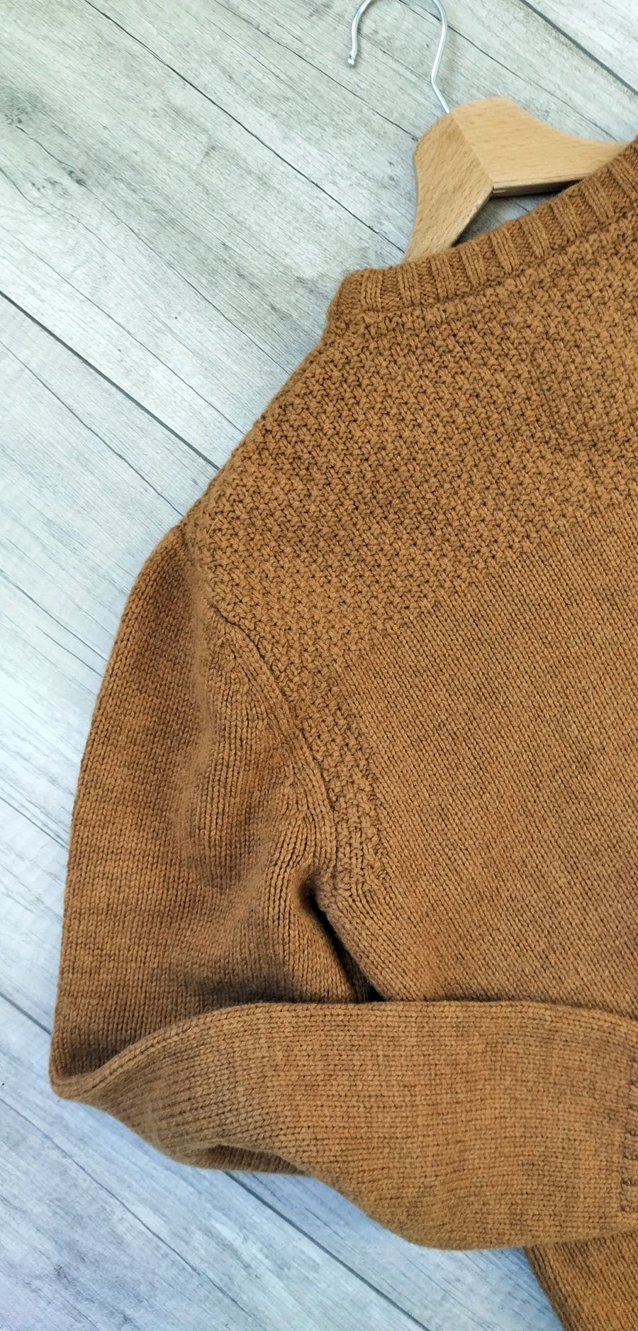 Ciepły miodowy wełniany swetr splot sweter wełna vintage unisex M