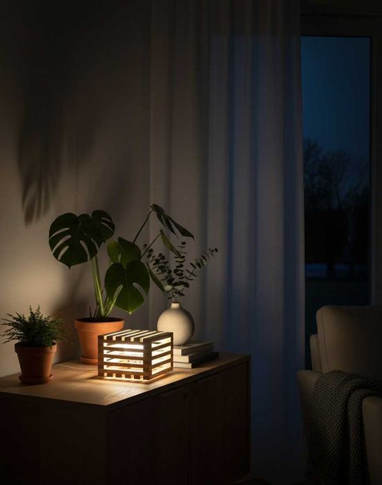 Lampa LED wykonana ręcznie z drewna litego