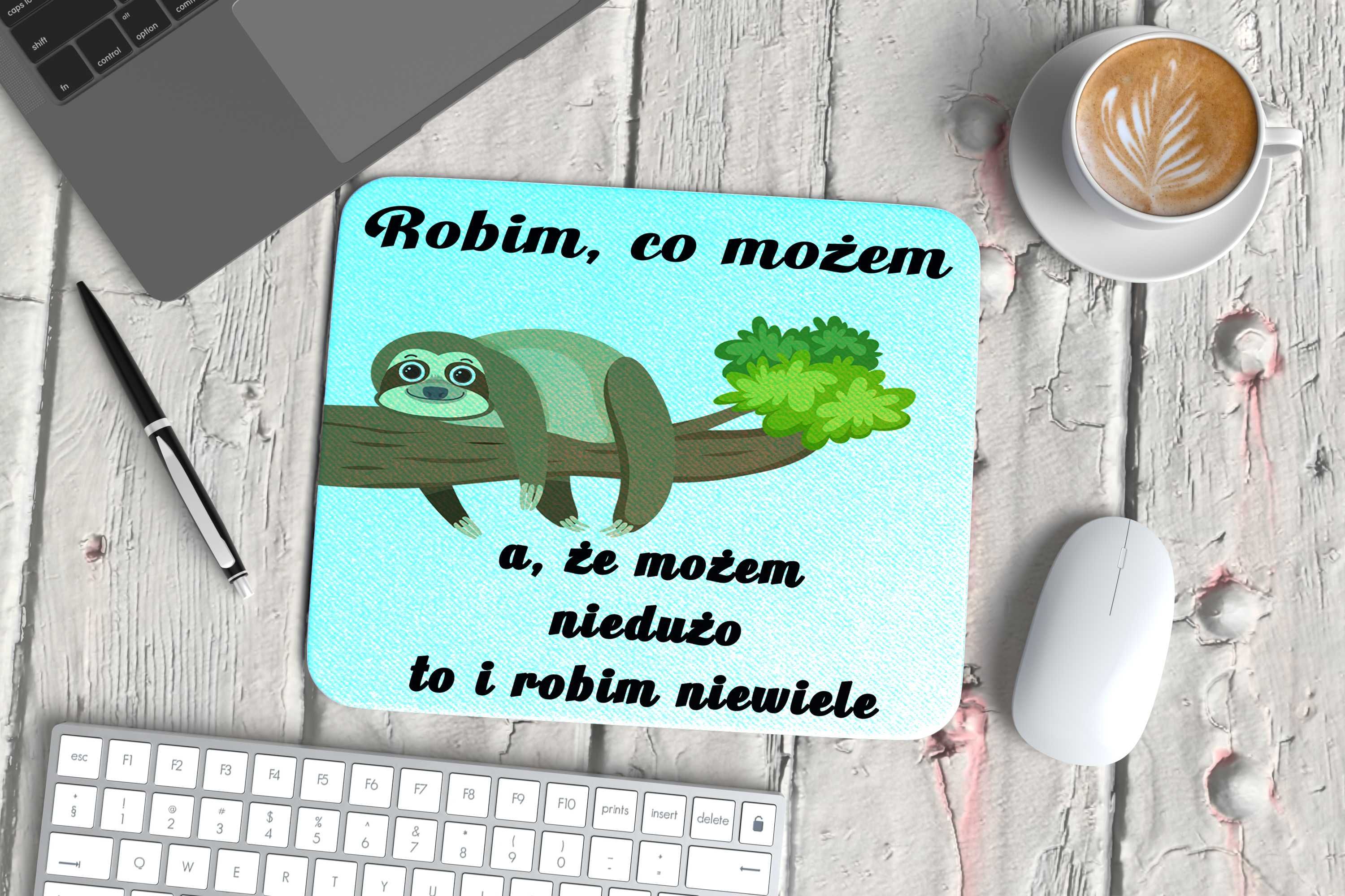 Podkładka pod mysz, Leniwiec, śmieszny tekst, grafika