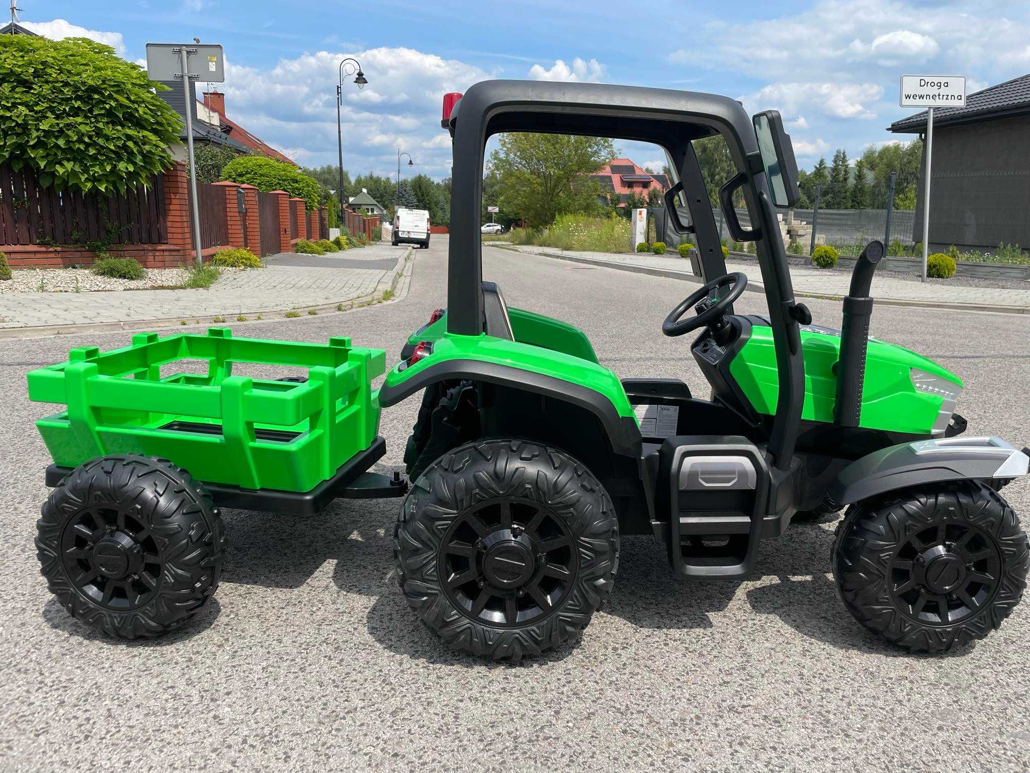 MEGAAUTKA.PL Traktor na akumulator z przyczepą 24v 2x200W Skóra EVA