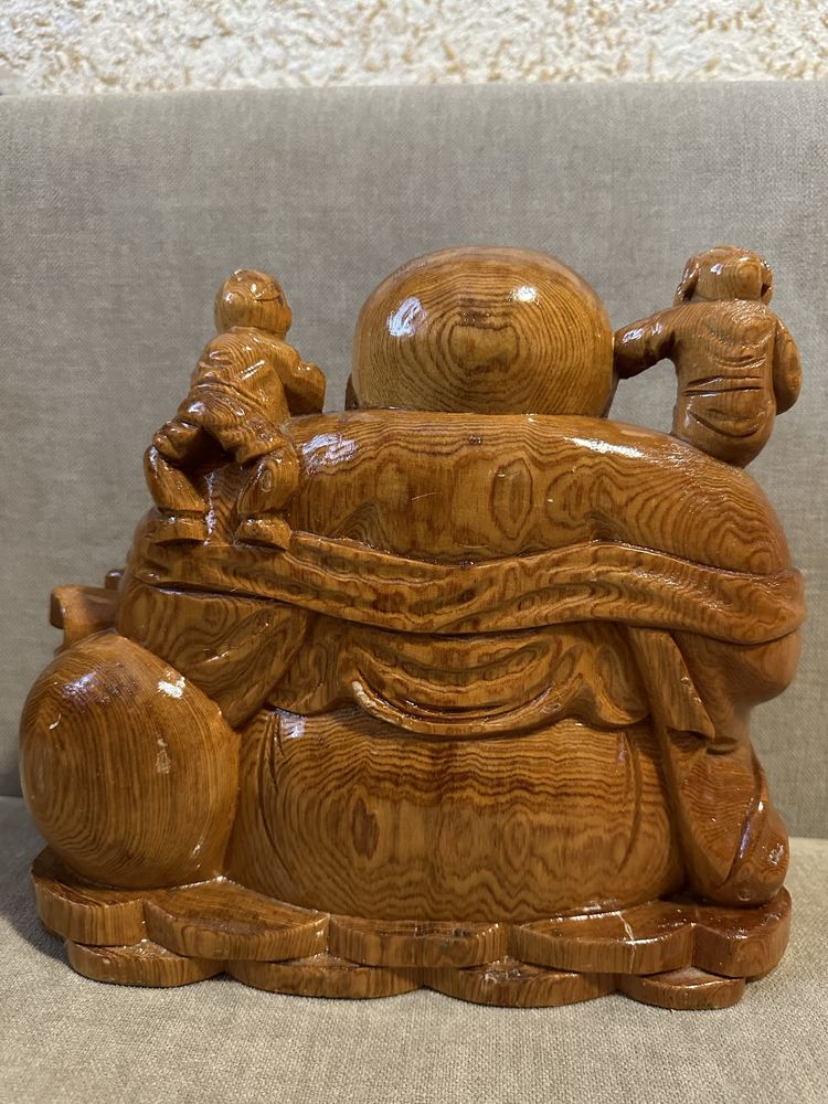 Budda, drewno, 5 dzieci, Feng Shui
