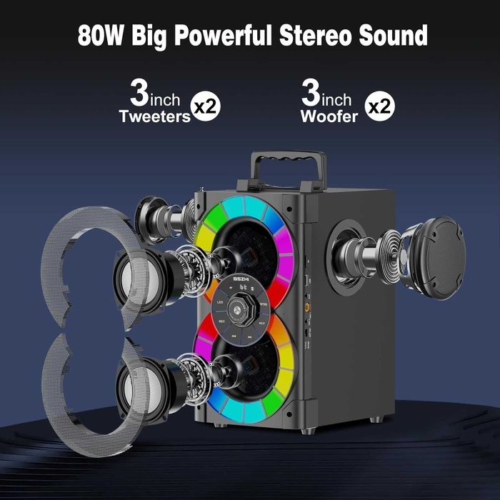 BSZHI Głośniki Bluetooth 80 W Duży mocny bezprzewodowy głośnik TWS