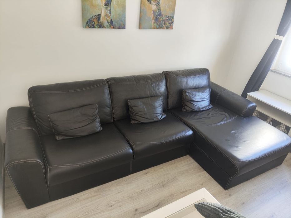 Chaiselong em couro natural preto