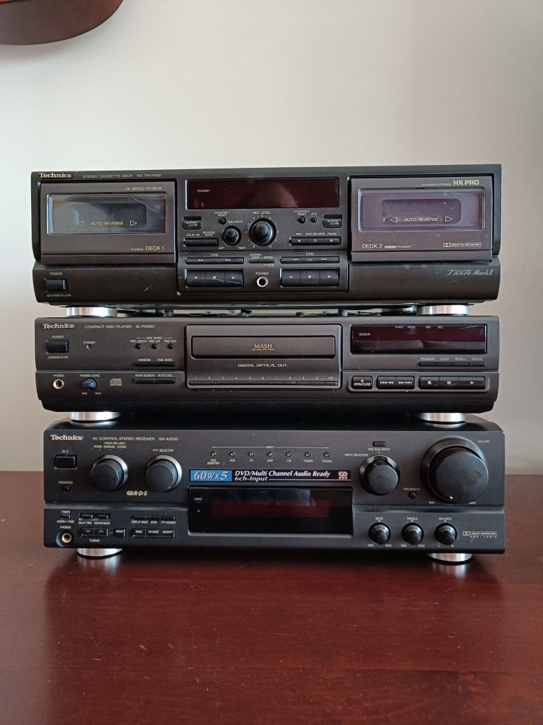 Wieża Technics amp SA-AX530, CD SL-PG590,  magnetofon RS-TR474M