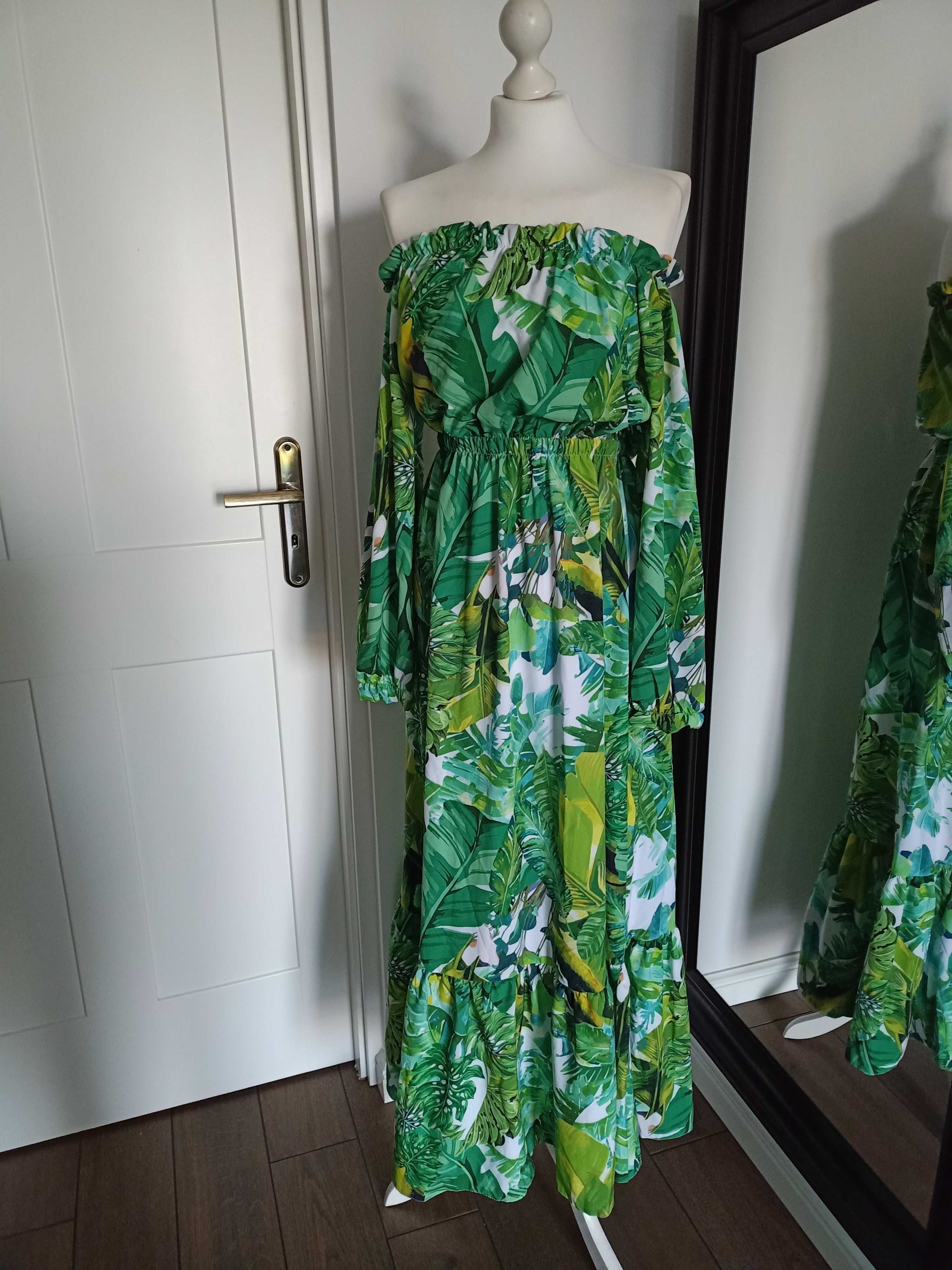 Długa sukienka maxi Mosquito S 36 maxi banana zielona jak nowa