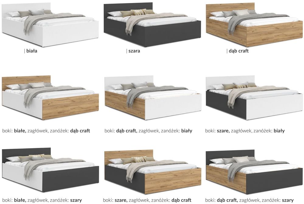 Łóżko Małżeńskie Pojemnik 90/120/140/160/180x200 podnoszonym stelażem