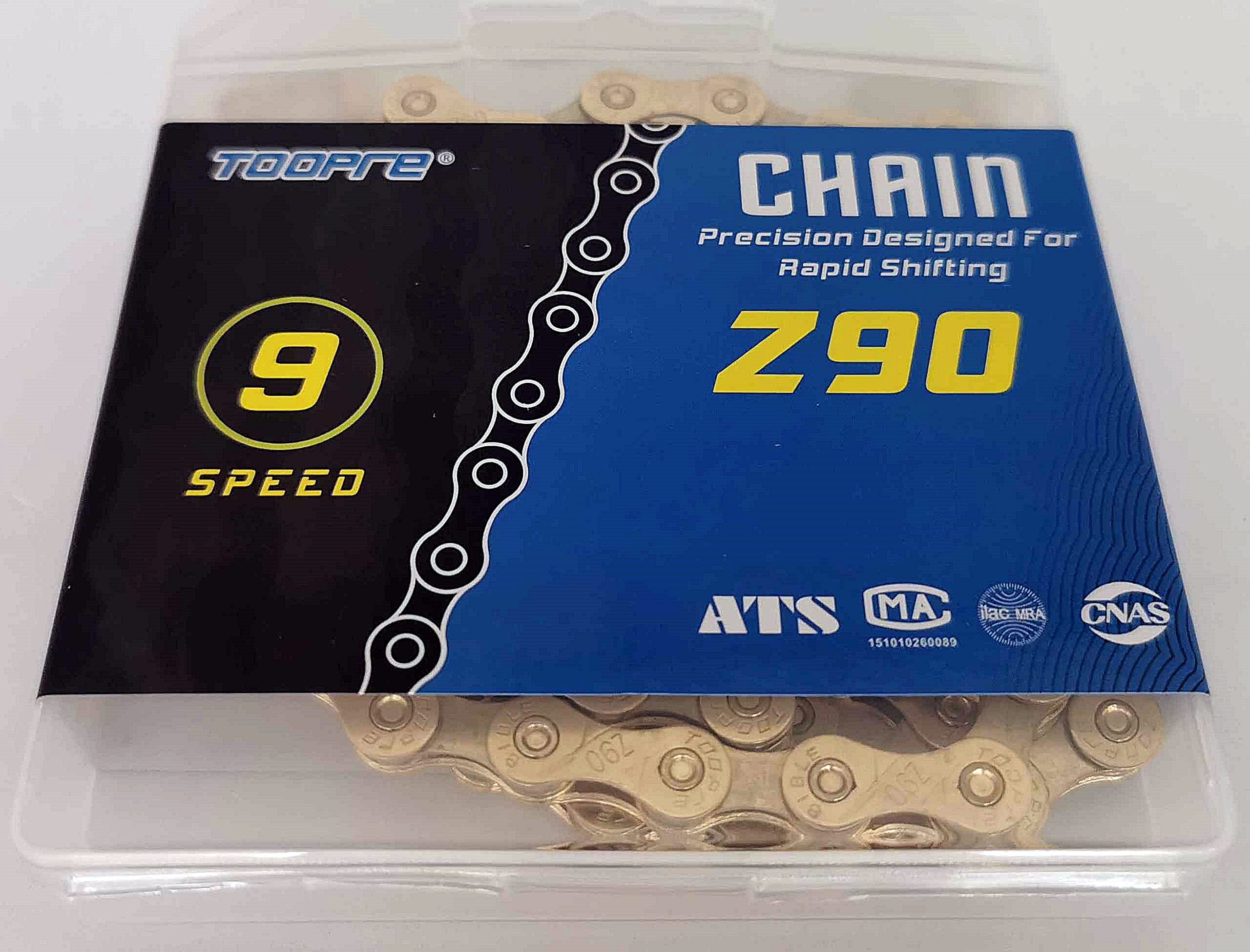 TOOPRE Z90 GOLD Łańcuch Rowerowy ze Spinką 9 rzędów 116 ogniw/305g/BOX