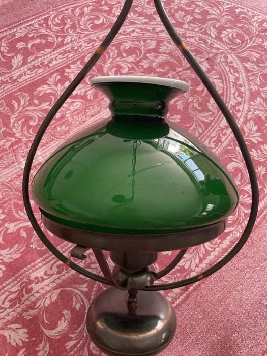 Candeeiro de tecto vintage lindíssimo, cobre e vidro verde