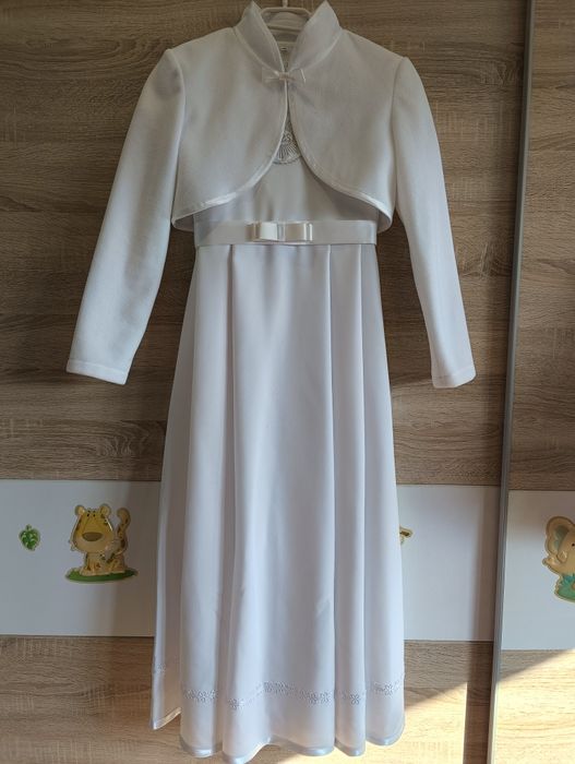 Sukienka komunijna, sukienkoalba z bolerkiem, szeroką halką