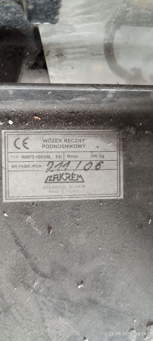 Zakrem WRP3-1005 udźwig 1000kg wózek paletowy masztowy