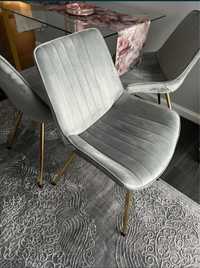 Krzesło zestaw krzeseł welurowe glamour szare złote tapicerowane