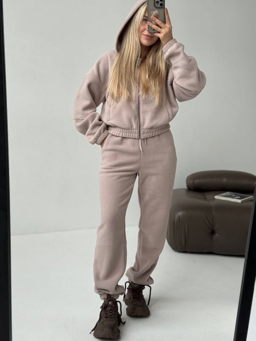 Теплый женский костюм флисовый с капюшоном