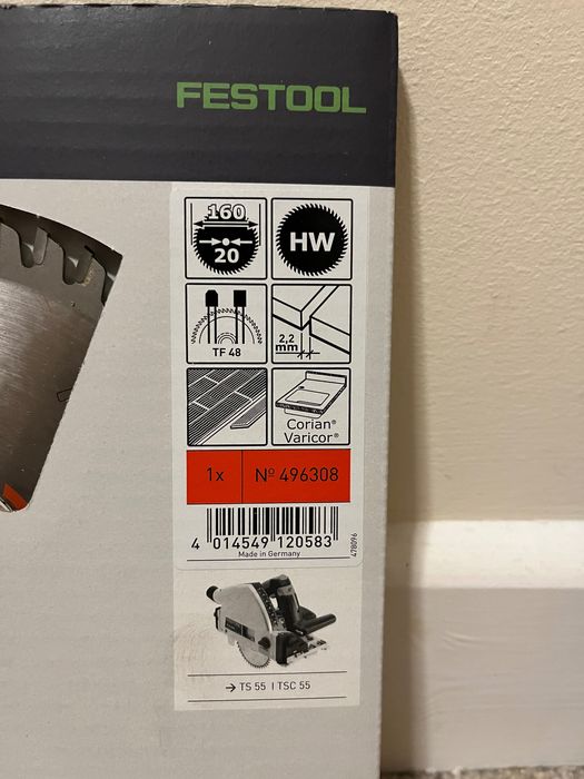 Festool диск 496308 160х2.2х20 TF48, 496306 TF52