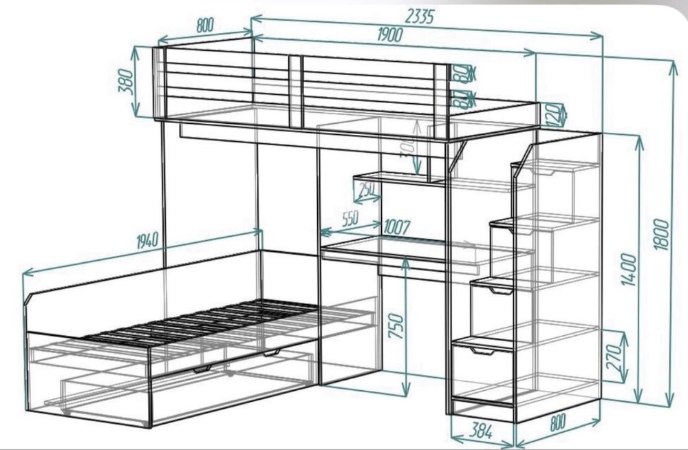 Продам дитячий модульний комплекс: двоярусне ліжко