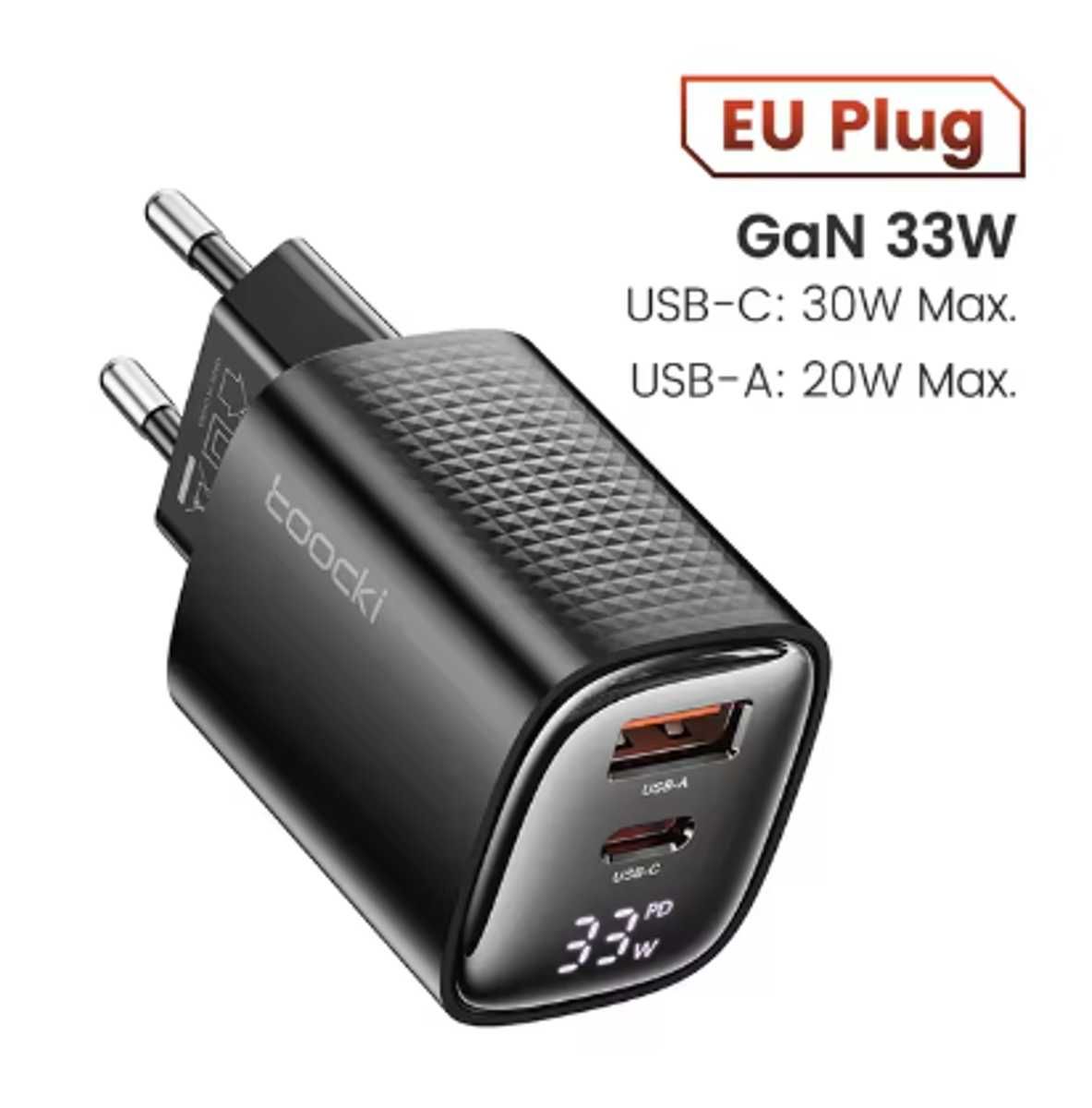 Зарядка для телефону з Дисплеєм! TOOCKI 33W Type-C, USB