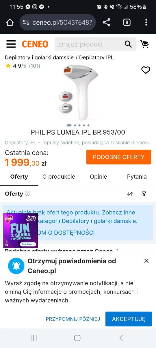 Depilator laserowy Philips lumea prestige brie953