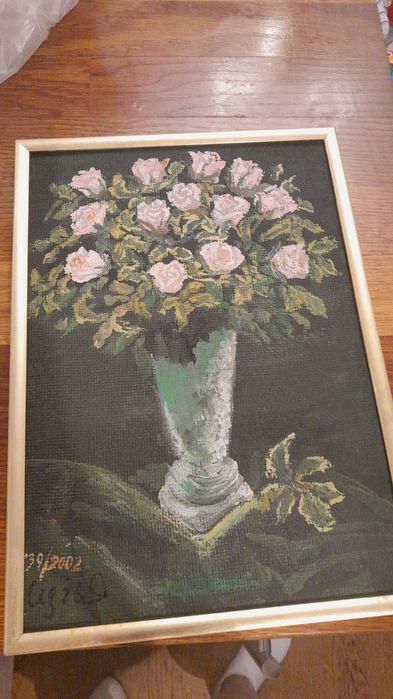 obraz recznie malowany Ciezak z 2002 roku. Rozmiar z ramą: 30x21cm.
