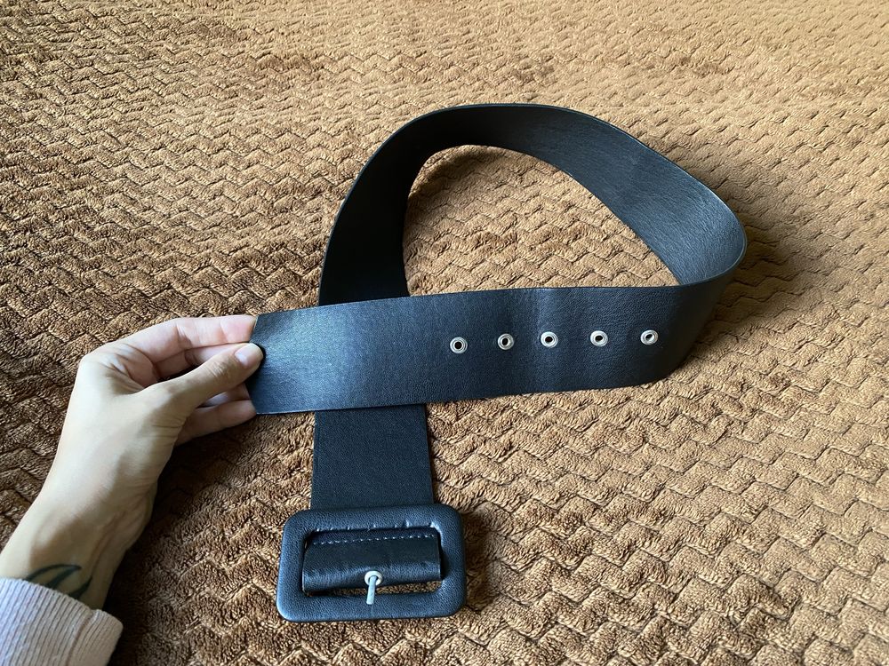 Gruby 6 cm czarny pasek 87 cm Zara sztuczna skóra