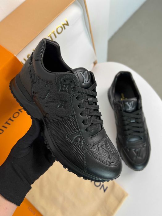 Мужские кожаные кроссовки Louis Vuitton черные кеды LV ob403
