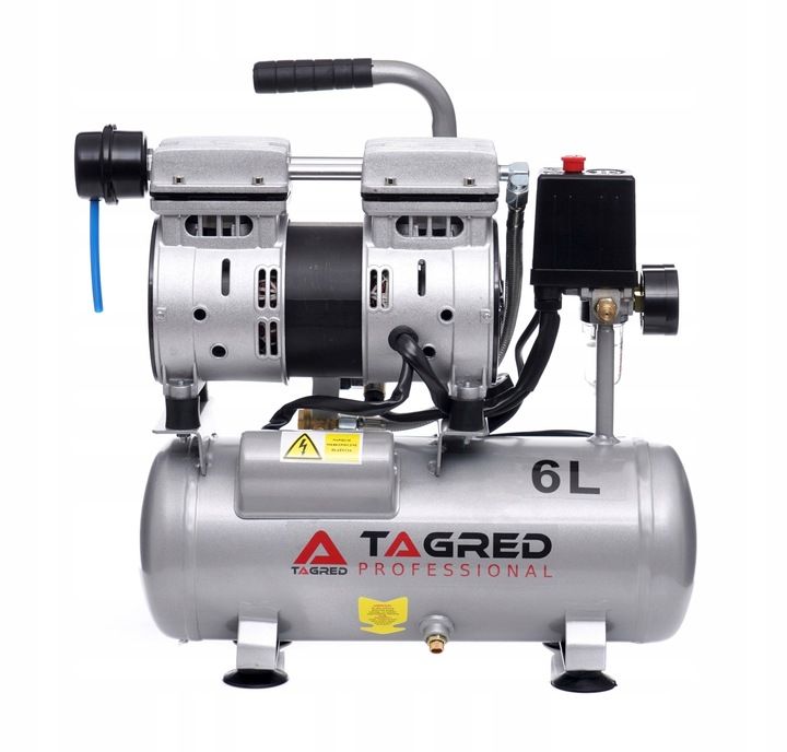 Sprężarka Kompresor Bezolejowy 6l 550w Dwutłokowy R2 10 Bar Cichy