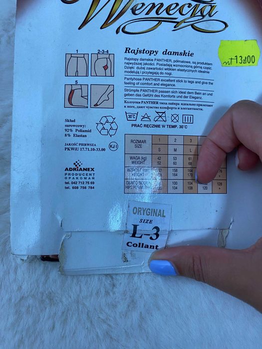 Nowe rajstopy damskie czarne w paski L-3 Panther Wenecja półmatowe