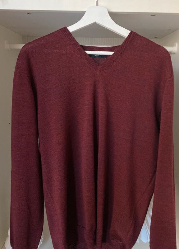 Burgundowy bordowy melanżowy męski sweter M Clipper 100% wełna wool