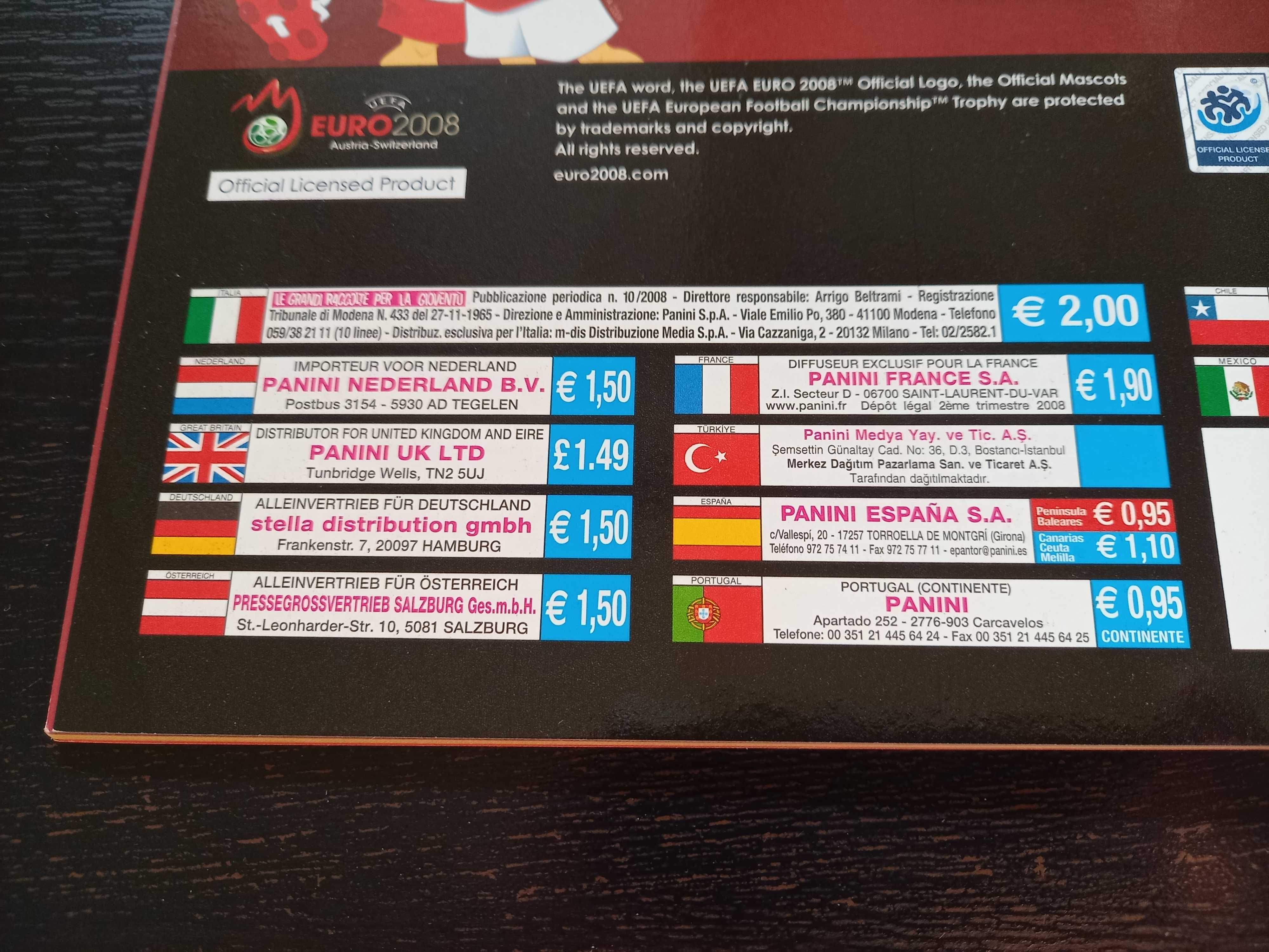 Caderneta de cromos futebol UEFA Euro Austria-Suíça 2008 da Panini